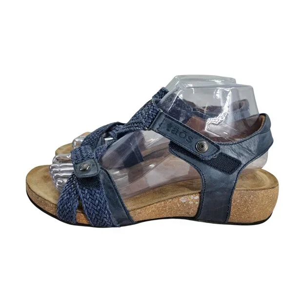 Taos Universal Blue Leather Comfort Wedge Sandals Size 38 US 7-7.5 Adjustable - Picture 4 of 13